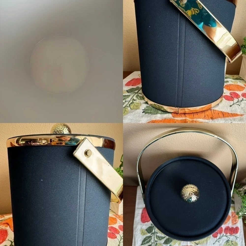 Vintage style lady golfer navy ice bucket with lid